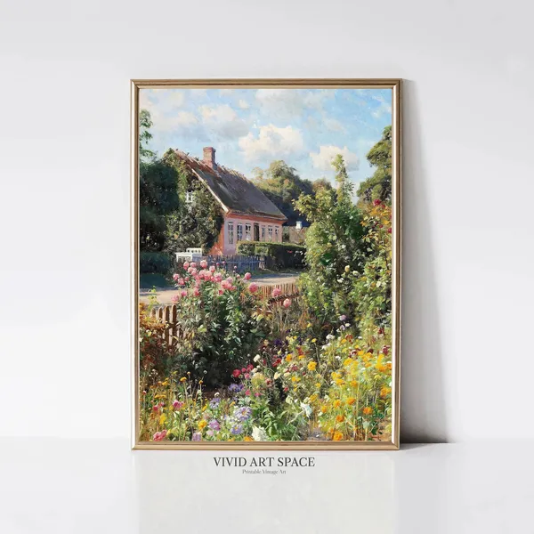Flowers In A Garden Rustic Country Art Print