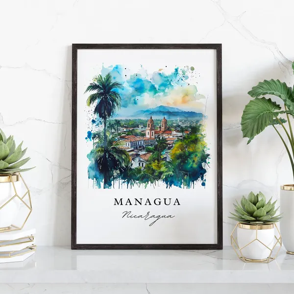 Managua Nicaragua Travel Poster, Custom Text Art Print