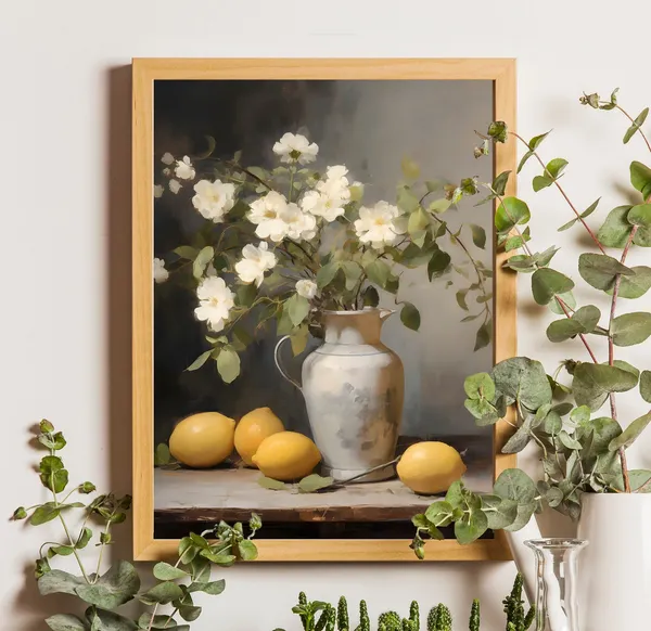 Vintage Lemon Still Life Art Print, French Country