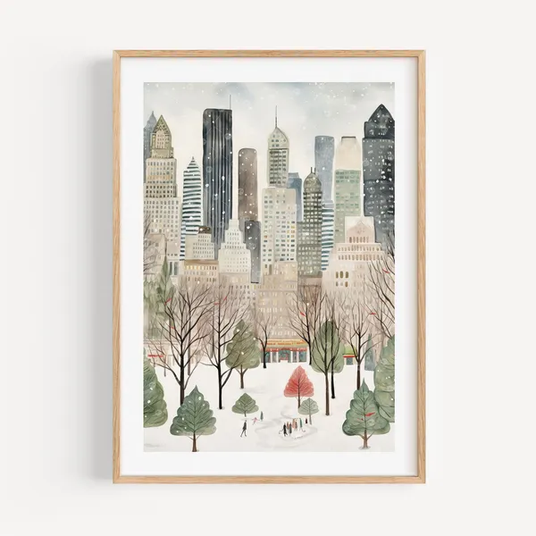 Bryant Park New York Winter Watercolor Travel Poster