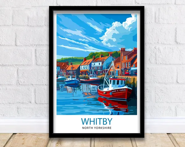 Whitby Harbour Travel Poster, Whitby UK Decor