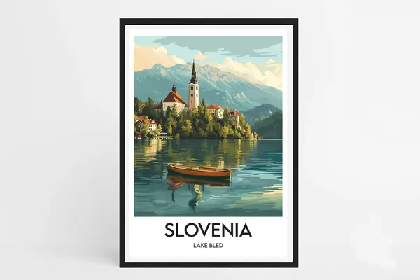 Lake Bled Slovenia Travel Poster, Europe Art Print