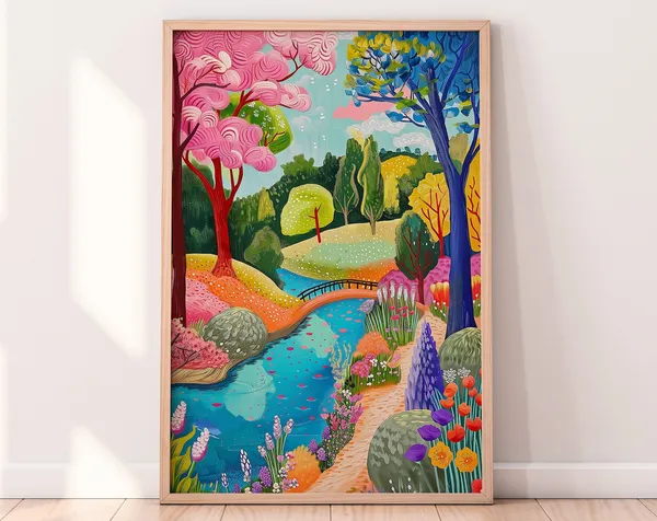Colorful River Scenery Abstract Art Print