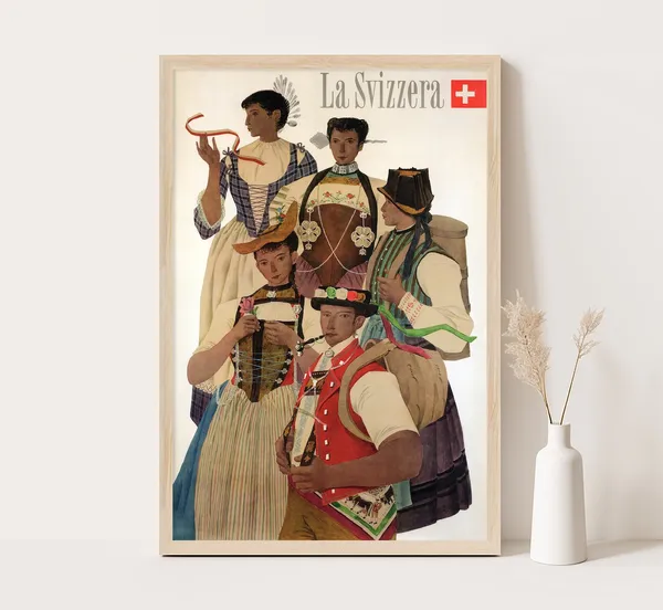 La Svizzera Vintage Travel Poster, Swiss Culture