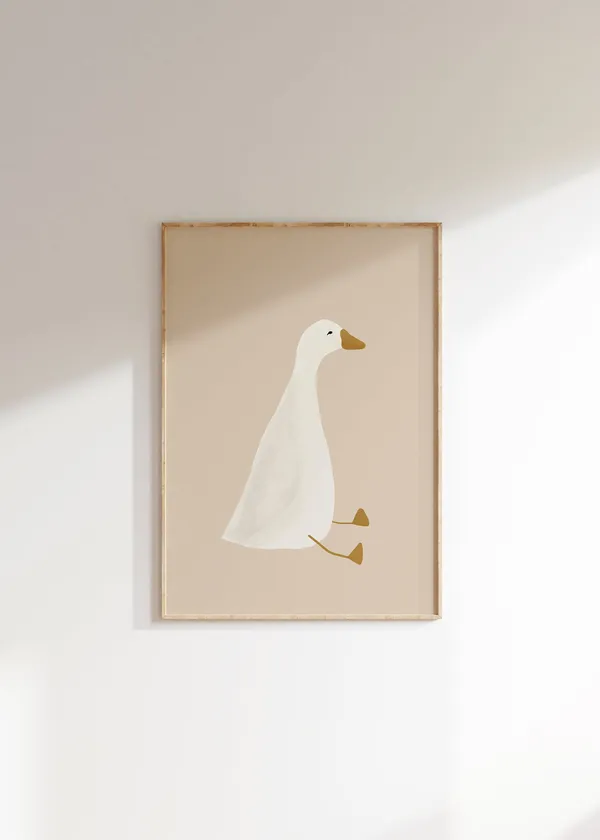 Silly Goose Cute Goose Poster, Beige Nursery Decor