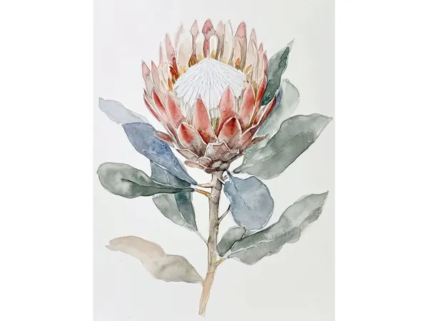 Protea Watercolor Art Print, Botanical Wall Art