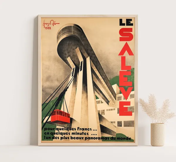 Saleve Mountain Geneva Switzerland Vintage Travel Poster