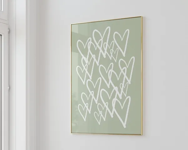Sage Green Heart Art Print, Preppy Dorm Decor