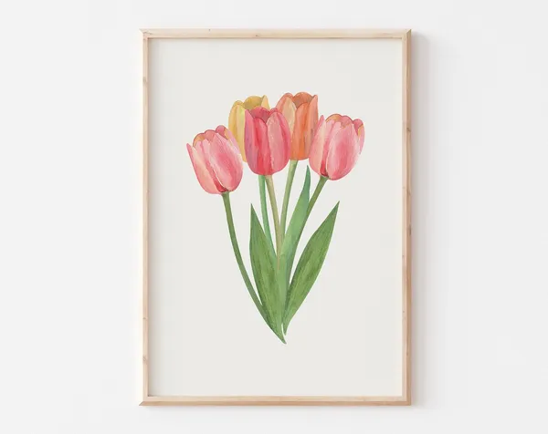 Watercolor Tulip Print, Spring Floral Wall Art