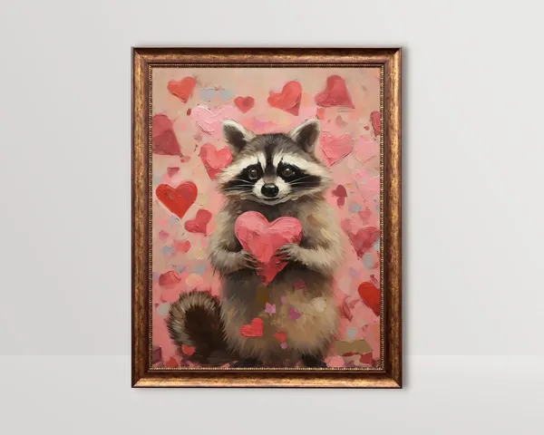 Raccoon Valentine Art Print, Cute Pink Love Decor
