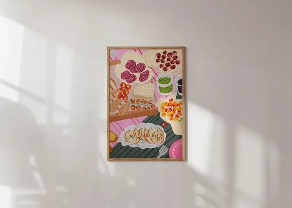 Summer Charcuterie Board Art Print, Kitchen Wall Art