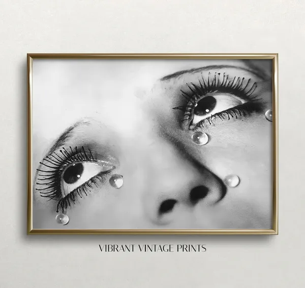 Glass Tears Woman Portrait, Vintage Black And White Art