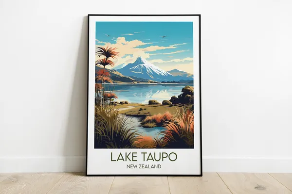 Lake Taupo New Zealand Travel Poster, Custom Print