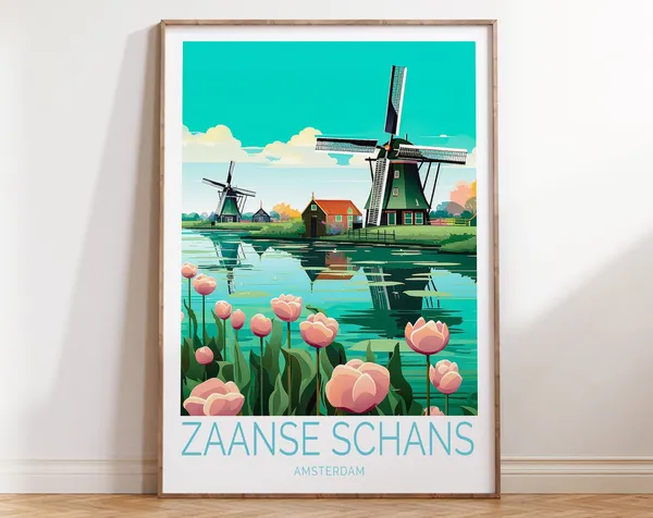 Zaanse Schans Travel Poster, Amsterdam Wall Art
