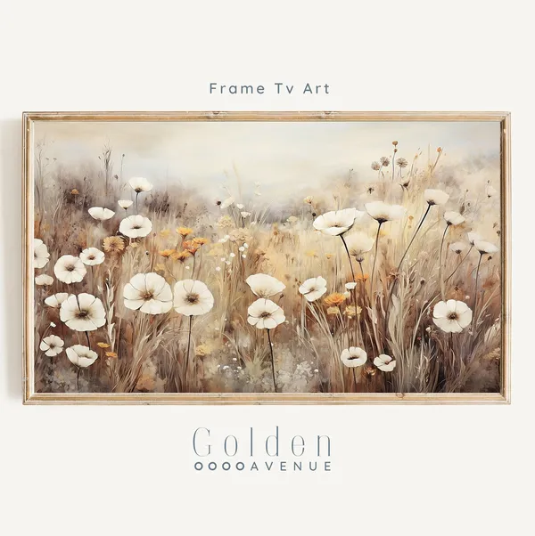 Wildflowers Art Print, Neutral Vintage Spring Painting