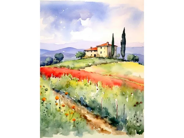Tuscany Countryside Watercolor Art Print
