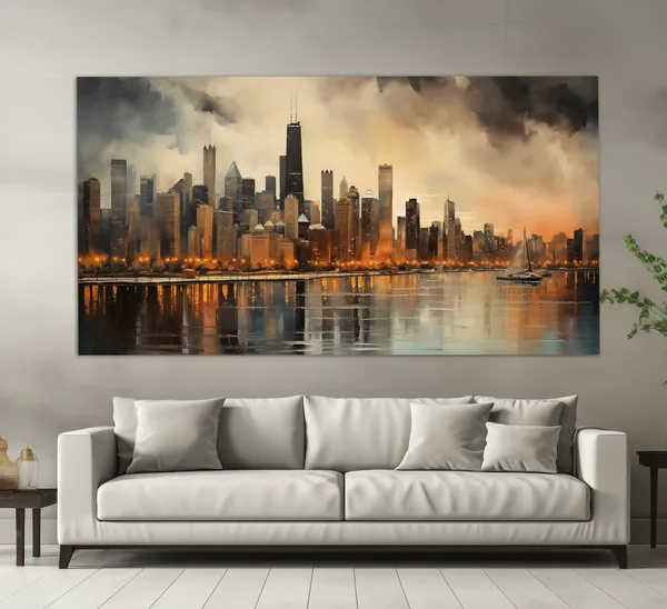 Chicago Vintage Oil-Painting-Style Abstract Art Print