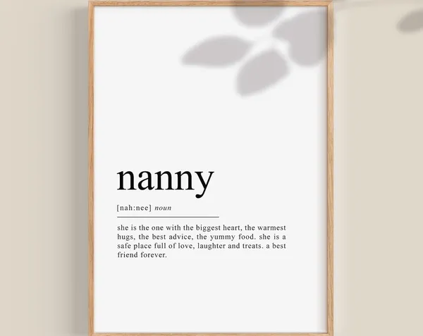 Nanny Definition Dictionary Art Print, Gift for Nanny