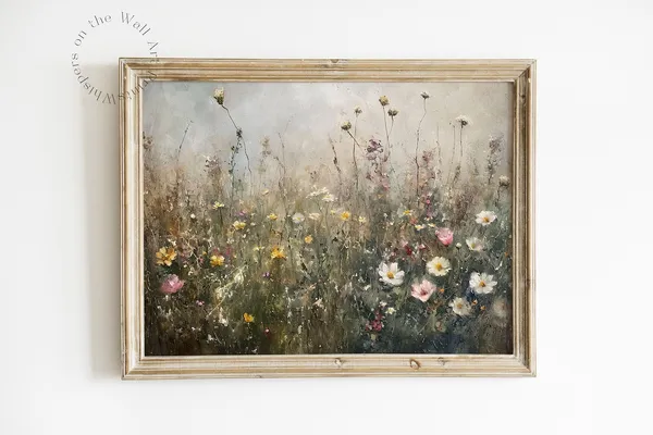 Muted Wildflower Landscape, Moody Floral Art Print
