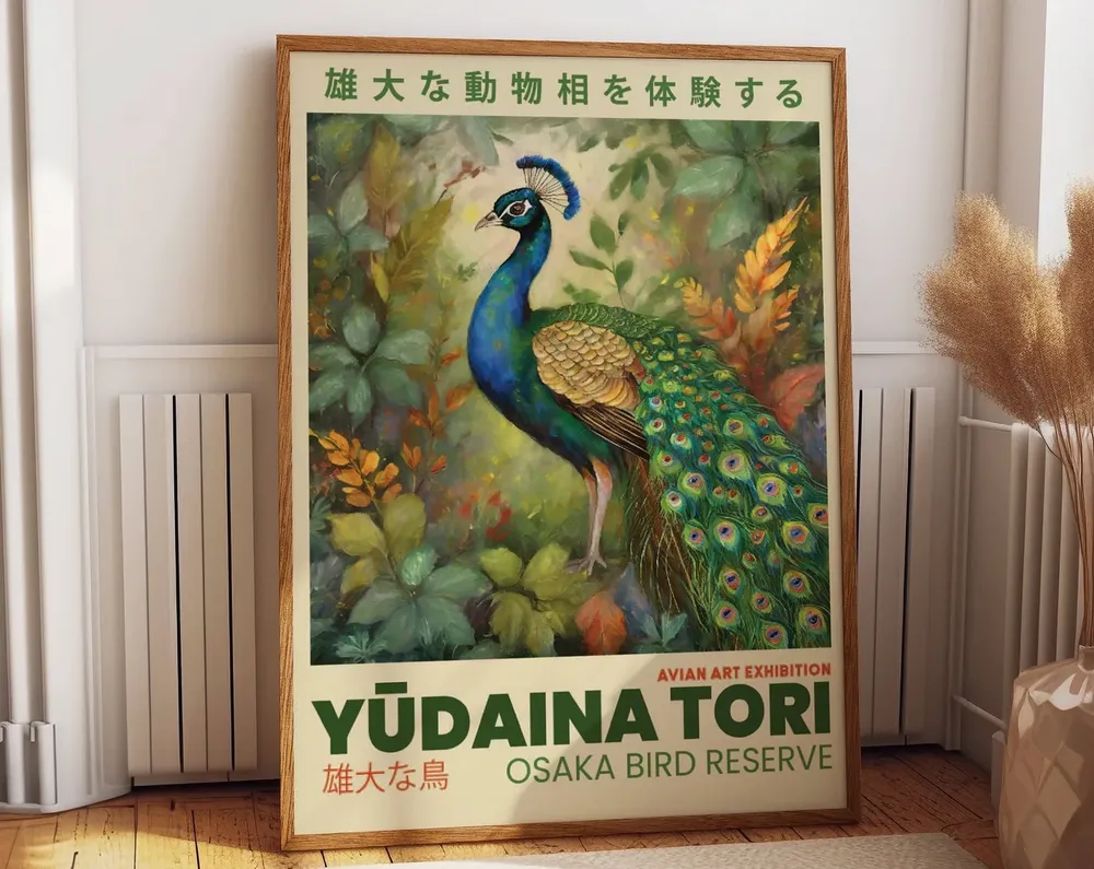 Peacock Wall Art, Osaka Bird Exhibition Poster