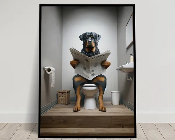 Rottweiler Reading Newspaper Humor Poster Print