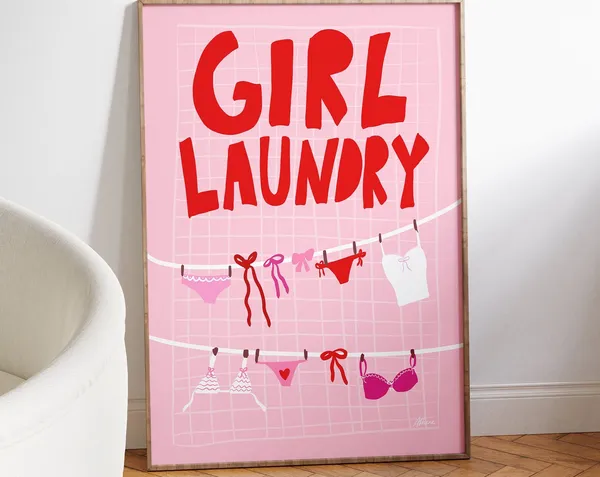Coquette Laundry Bow Print, Red And Pink Decor