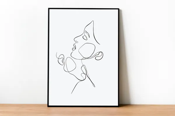Woman Line Art Drawing, Modern Bathroom Wall Art