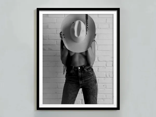 Vintage Cowgirl Print, Black And White Western Art