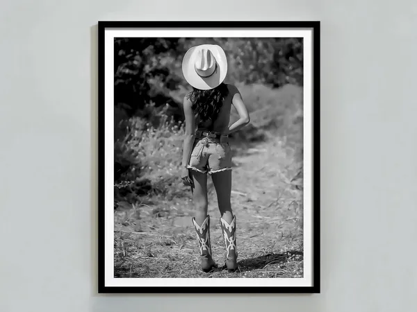 Retro Western Cowgirl Decor, Black and White Poster