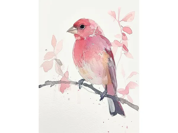 Purple Finch Minimalist Watercolor Art Print