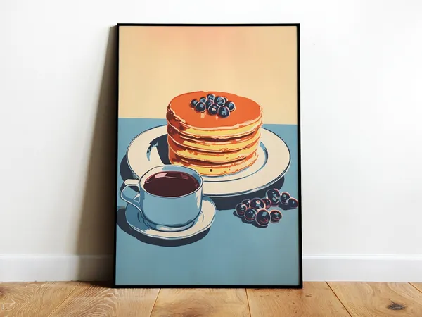 Pancakes Retro Breakfast Art Print, Dining Room Decor