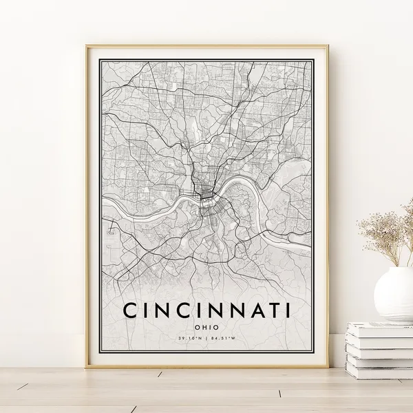 Cincinnati Map Print, Ohio Minimalist Road Art Print