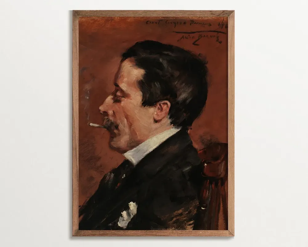Moody Cigarette Portrait Of A Man, Art Print