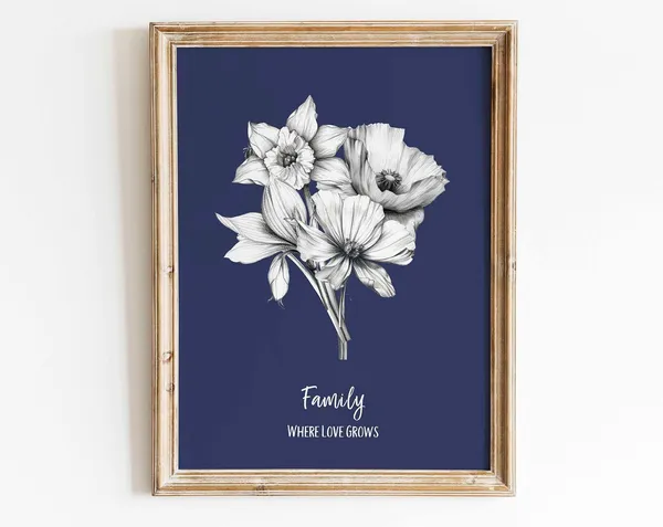 Custom Birth Flower Family Bouquet Line Art