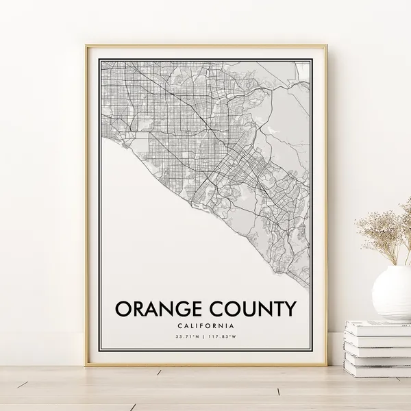 Orange County Map Print, Minimalist Travel Poster