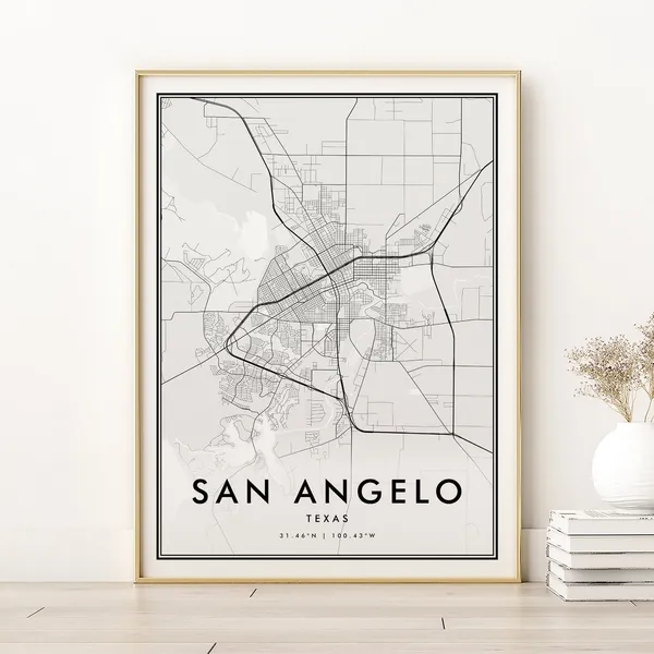 San Angelo Map Print, Texas City Travel Poster