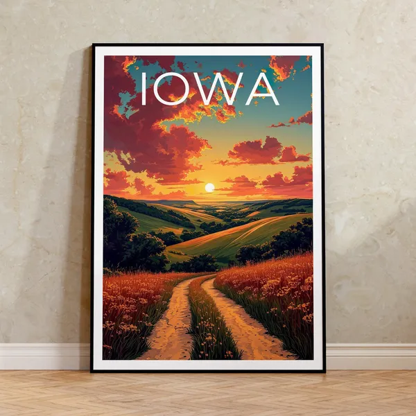 Iowa Travel Poster, Midwest Regional Wall Art Print