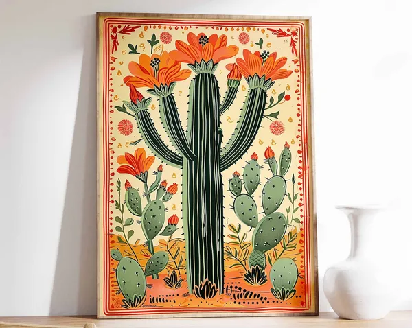 Mexican Cactus Vintage Poster, Latin Decor Art Print