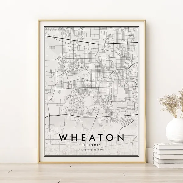 Wheaton Map Print, Illinois City Travel Poster