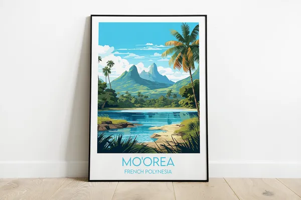 Moorea Travel Poster, French Polynesia Custom