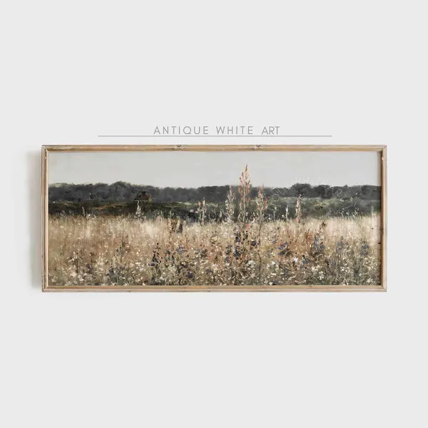 Wildflower Field Landscape, Vintage Country Art Print