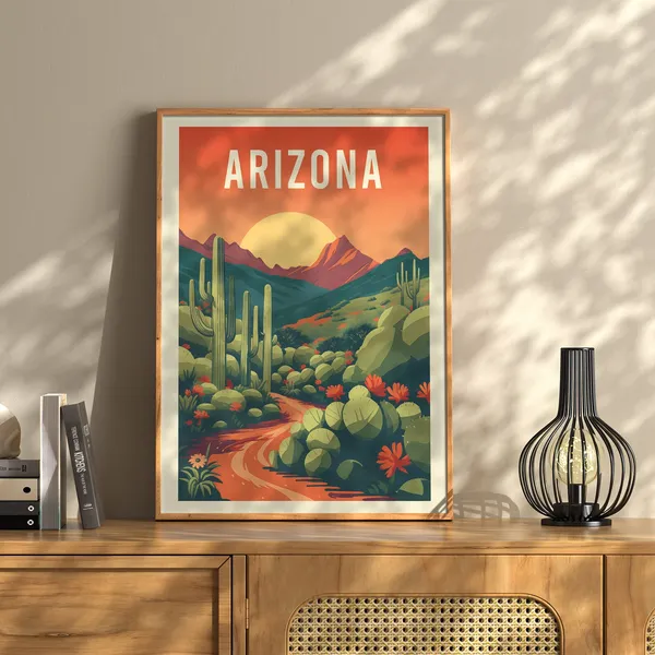 Arizona Desert Travel Poster, Arizona State Decor
