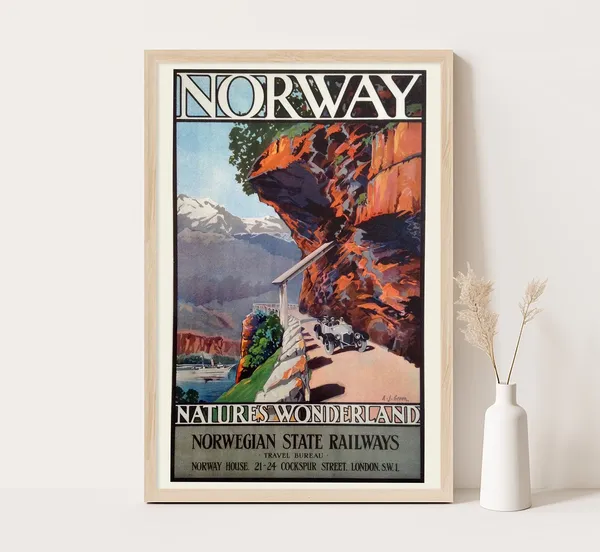 Norway Vintage Travel Poster, Nature's Wonderland