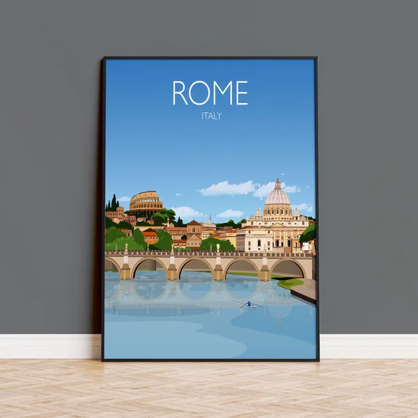 Rome Travel Poster, Italy Cityscape Wall Art