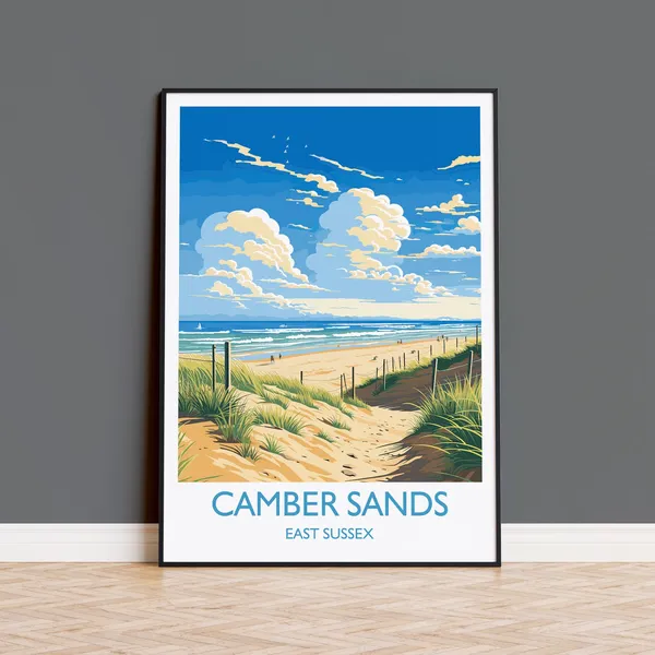 Camber Sands Vintage Travel Poster, East Sussex