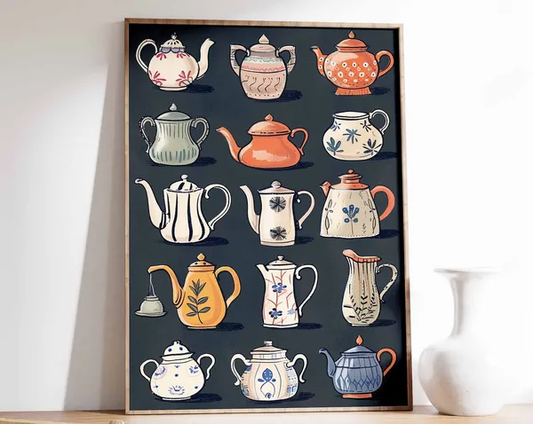 Vintage Teapot Art Print, Retro Kitchen Decor