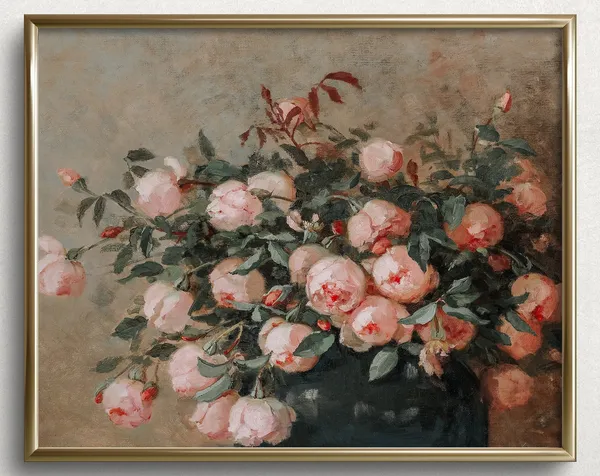 Peony Bushel Spring Vintage Floral Wall Art Print