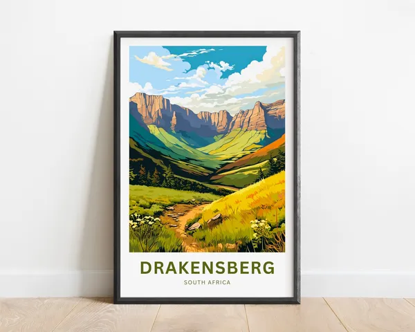 Drakensberg Travel Poster, South Africa Wall Art