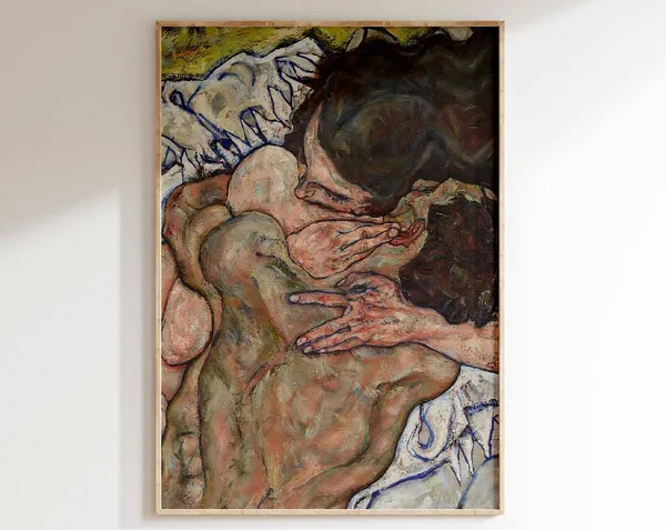 Egon Schiele's The Embrace, Vintage Poster Print