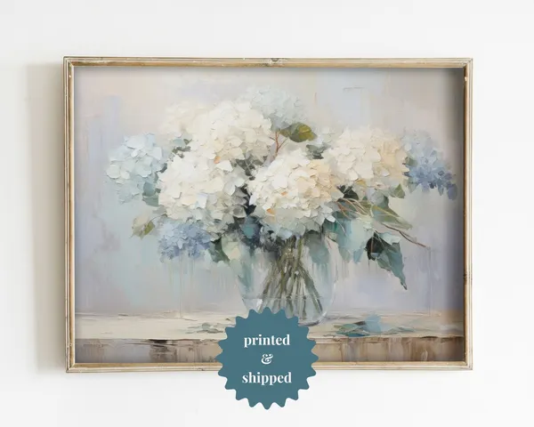 Vintage Hydrangea Still Life, Cottage Decor Art Print